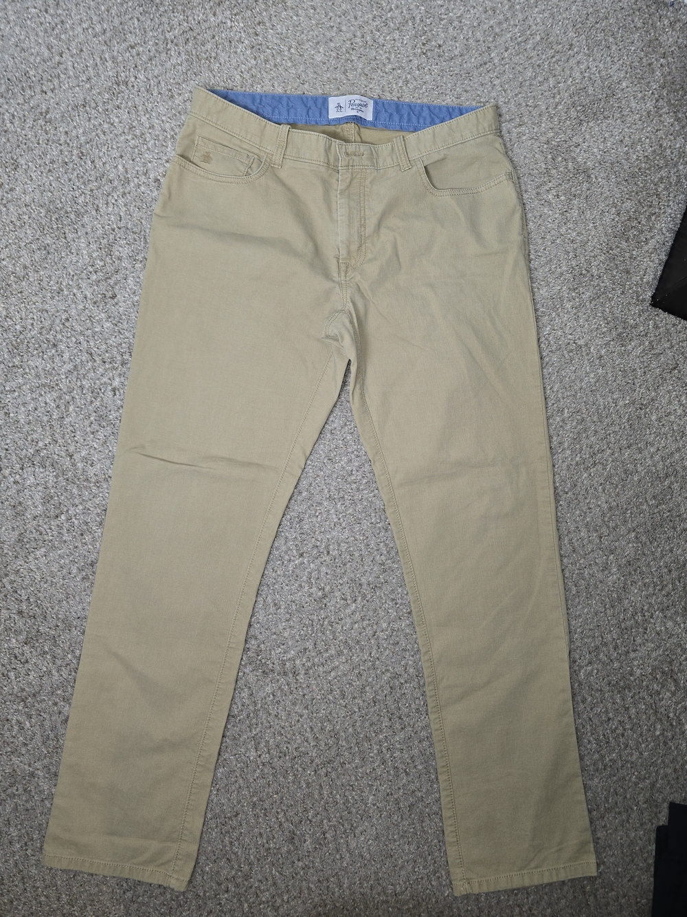 Original Penguin Cord Beige Khaki Slim Straight Fit Trouser Pants Size 33 × 32